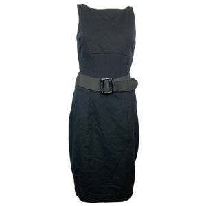 Cache Dress Womens Sz 4 Black Sleeveles‎ Belted Pencil Sheath Stretch Knit Midi